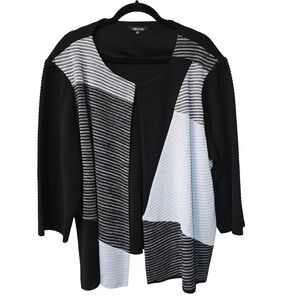 Misook Womens 2X Colorblock Knit Open Front Cardigan Jacket Black White Grey